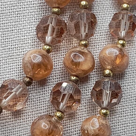 Vintage Lisner Topaz Beaded Necklace, 3 Strands, Crystal Lucite Beads, 17", 1950 - Picture 4 of 10